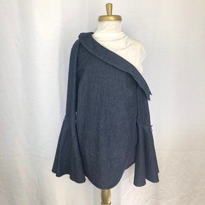 Banana Republic One Shoulder Denim Jean Top Size 10 Medium Dark Wash Bell Sleeve